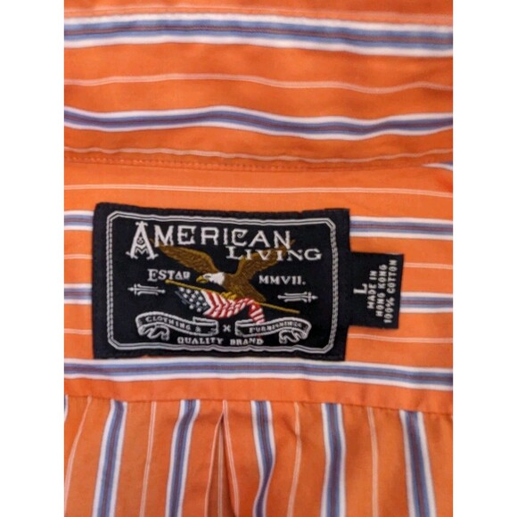 VTG Men’s American Living Coral & Blue Striped Button Down Classic Shirt SZ L - Picture 5 of 6